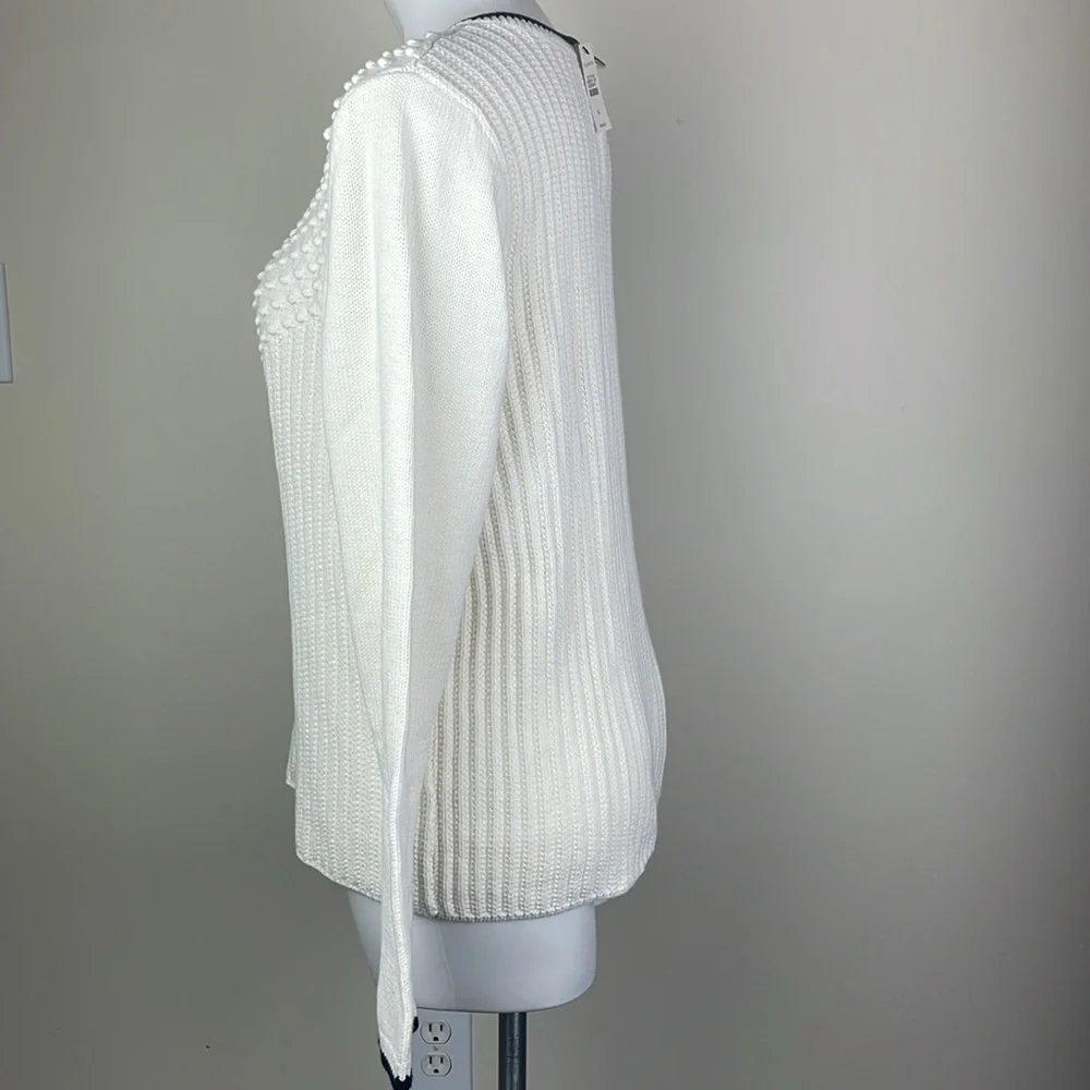 Talbots Mixed Stitch Sweater Ivory Indigo Blue